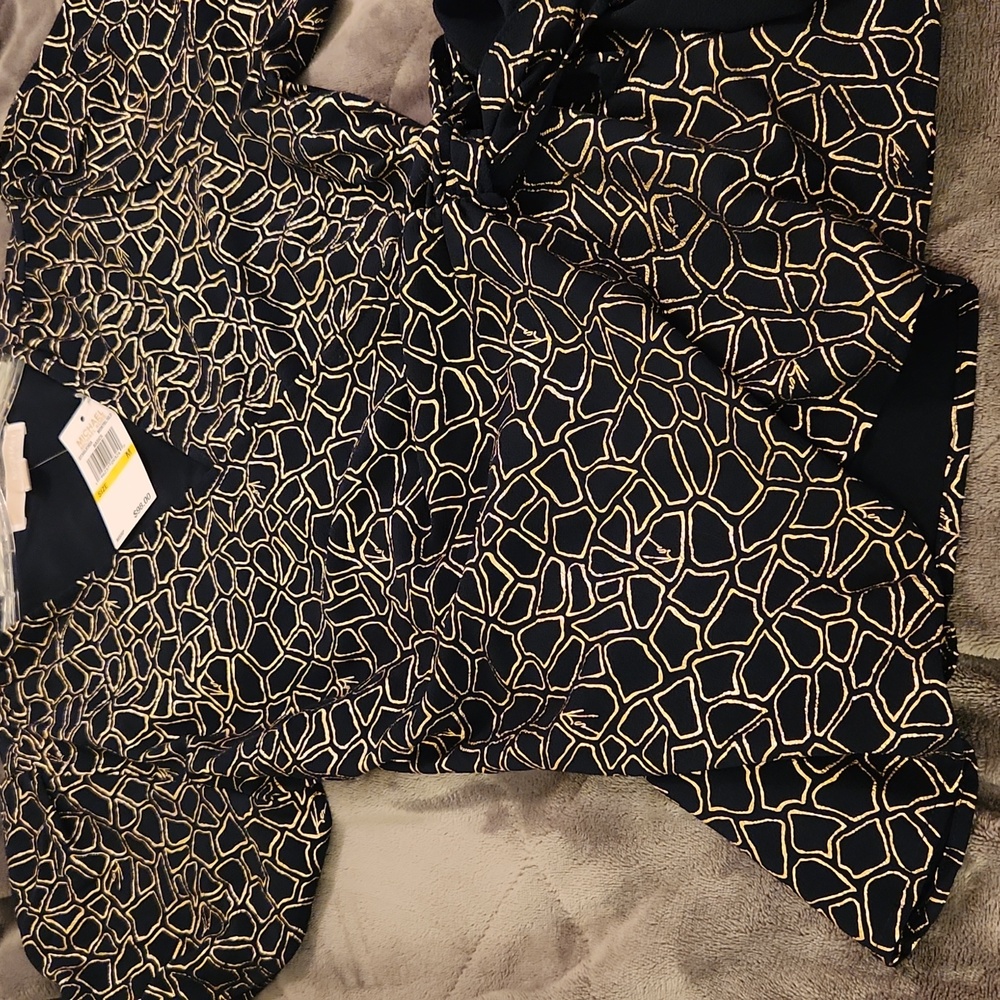 New with TagMichael Kors Navy and Gold Geometric Blouse